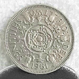 Circulated 1961 British Two Shillings Elizabeth II Coin Made of Copper/Nickel!!